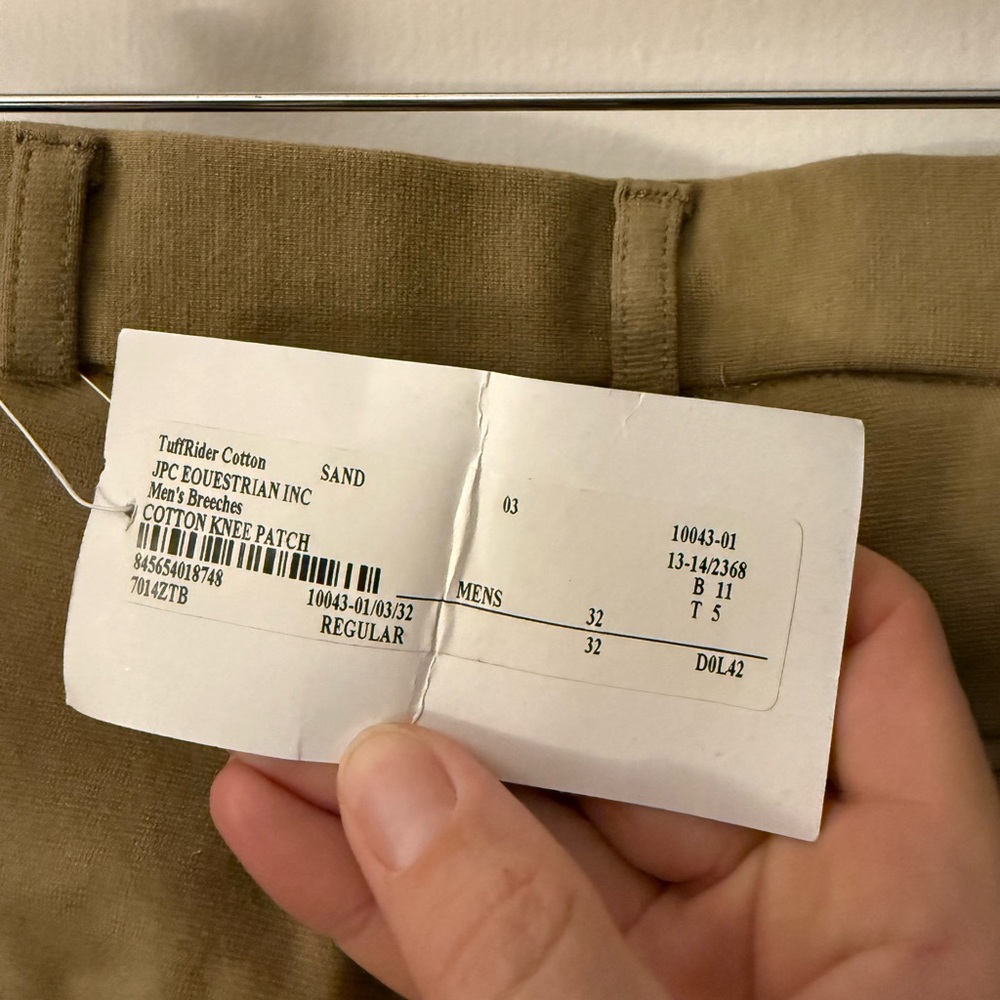 NWT men’s tan riding breeches TuffRider cotton knee patch size 32 - Picture 6 of 6